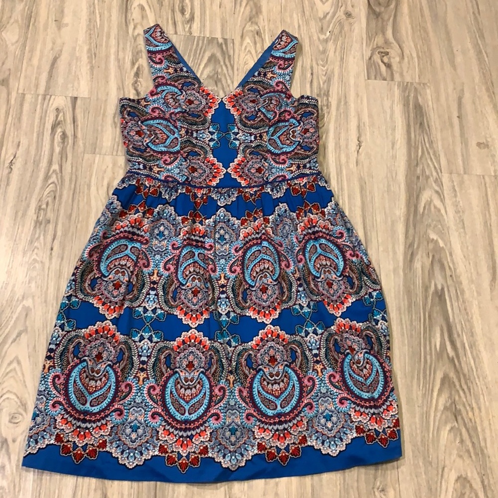 Maggy London fit and flare boho print dress with pockets